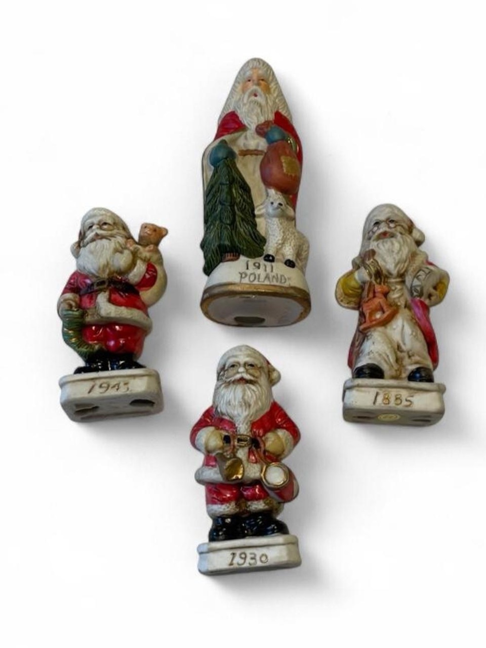 Vintage Santa Figurines Lot of 4 Holiday Christmas Poland Porcelain China Claus